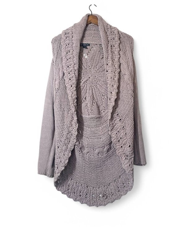 INC Women's Open Front Knit Cardigan Sweater Floral Crochet Design Sz XL Grey - Picture 1 of 7
